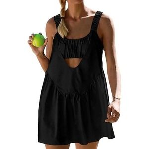 AnotherChill Tennis Dress with Shorts Set XS‎ Black Tennis Athleisure